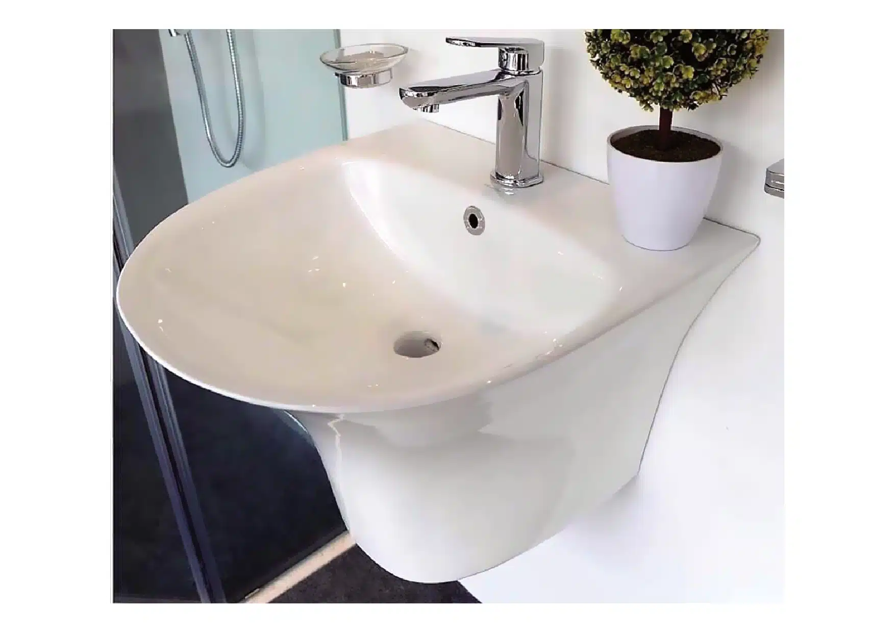 Lavabo treo tường liền chân cao cấp LC-02NK