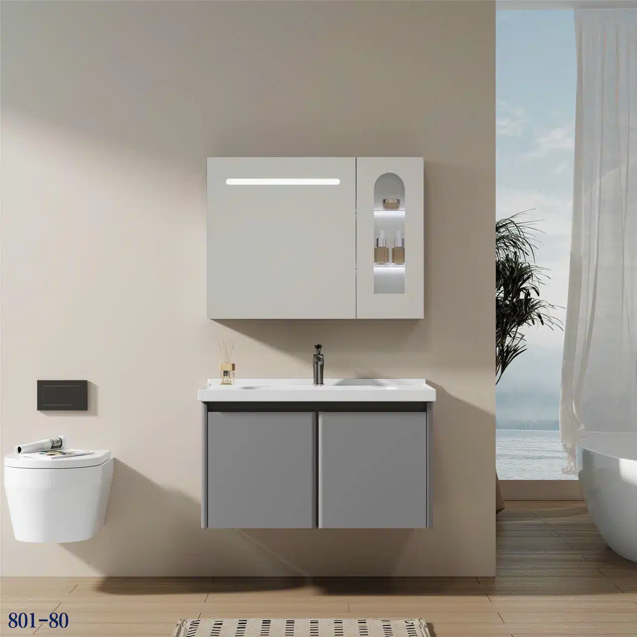 Tủ gương Inox 304 + PVC ,Mã KY.801
